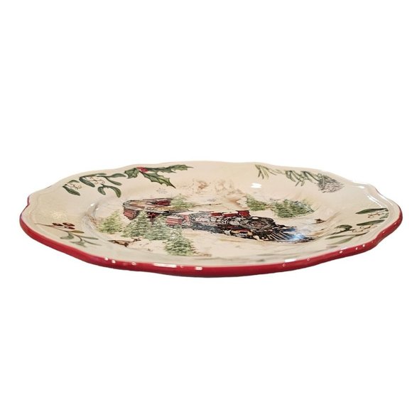 Better Homes Gardens Heritage Winter‎ Forest TRAIN Steam Engine 9" Plate Cream - Picture 5 of 12